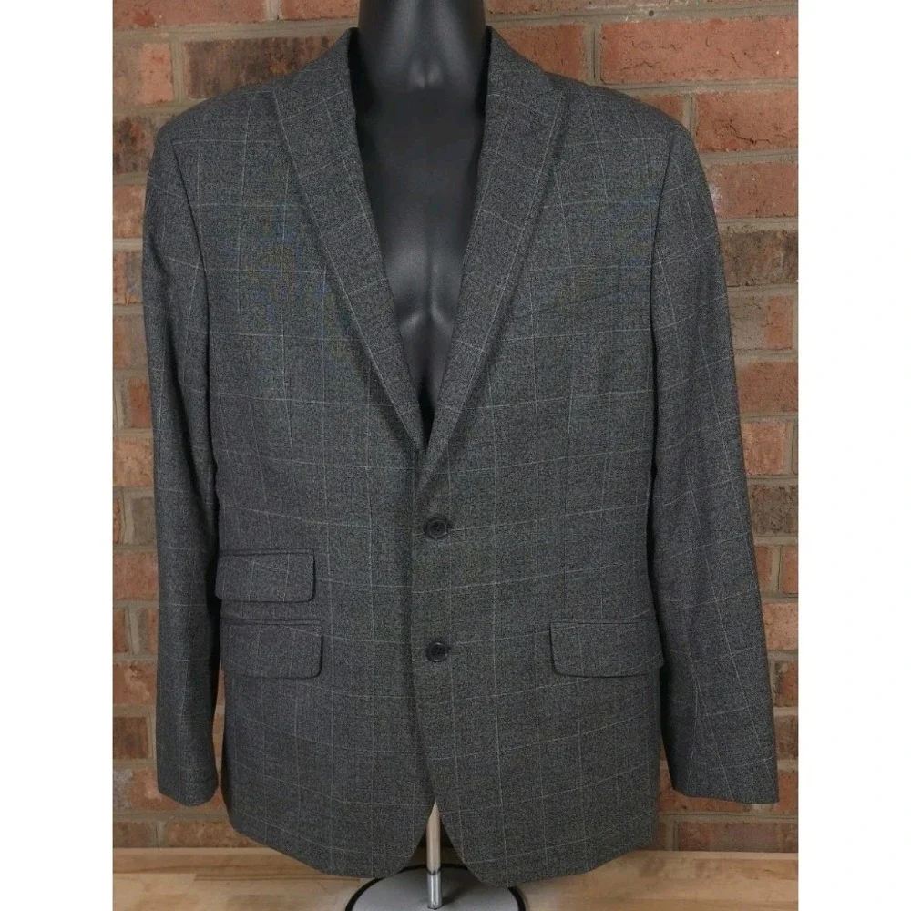 Banana Republic Marzotto Wool Blazer Mens 42R Gray Windowpane Slim Fit Jacket